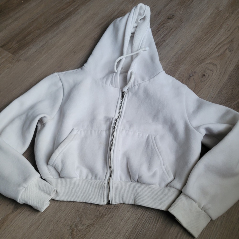 SHEIN‎ Women Hoodie Medium White Cotton Cropped Zip Up Casual Athleisure